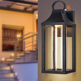 Yolsunes Dusk to Dawn Outdoor Led Wall Light Fixture, 15" Large Exterior Wall Lantern with Clear Seed Glass, Modern Wall Mounted Sconce Waterproof, Outside Porch Lamp for House Patio Garage 13W 3000K
