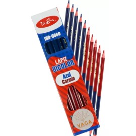 Vaga Lápiz Bicolor Triangular Caja Con 10 Pzs Indra Azul Carmin