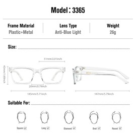 kimorn Blue Light Blocking Glasses,Anti Eyestrain & UV Protection, Rectangle Frame Glasses for Women and Men (Clear Frame)