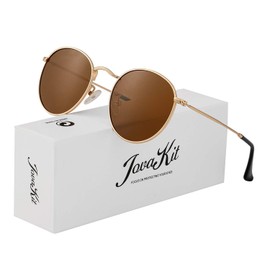 JOVAKIT Small Round Polarized Sunglasses for Women Men Classic Vintage Retro Frame UV Protection (Gold/Brown)