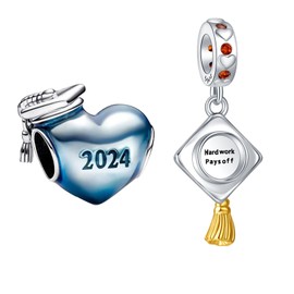 NUNUYAYA Women's Charm Pendant for Bracelet 925 Sterling Silver Graduation Family Flower Charms Beads Fits Bracelet Necklace Charm Pendant for European Bracelets for Women Girls, Silver, Cubic