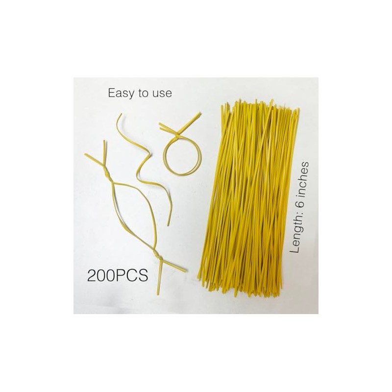 200 Pcs 6" Garden Plastic Plant Twist Ties Reusable Yellow