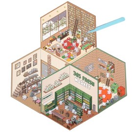 Furrbudie 4Sets DIY 3D House Stickers Set Make Your Own Sticker Book Store Coffee Shop Restaurant Bookstore 3D House Sticker Set Funny Cartoon Scene Stickers for Relief Stress Pass The Time (E)