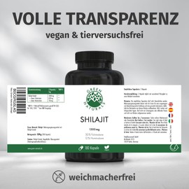 Shilajit Original Himalayan – Important: 13,000 mg Shilajit per Daily Dose (10:1 Extract) + 50% Fulvic Acid + 12% Humic Acid – 3 Months Supply (180 Capsules) – 100% Vegan & No Additives Green