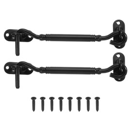 uxcell 2Pcs 6" Hook and Eye Latch, Barn Door Lock Stainless Steel Cabin Hook Privacy Door Gate Hooks for Window Sliding Door Fence Shed, Black
