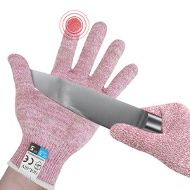 GOL-SIV Level 5 Cut Resistant Gloves, Touch-Screen Protective Gloves,Food Grade Glove for Oyster Shucking, Meat Cutting, Knife Handling, Mandoline Slicing, Wood Carving (Pink, S)