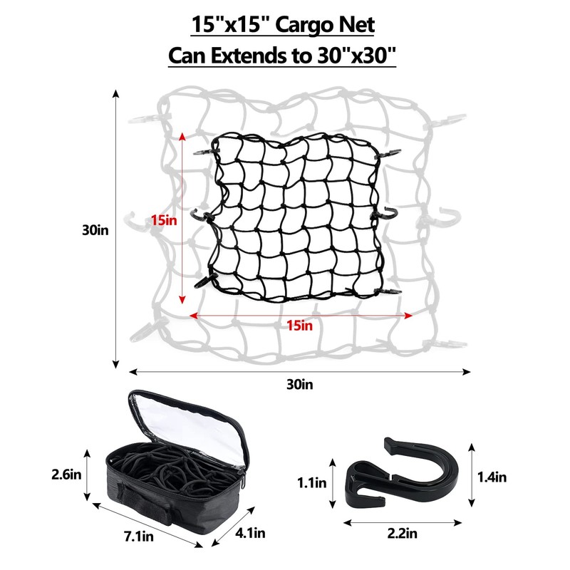 15"x15" Universal Truck Bed Net Black Latex Bungee Cargo Net