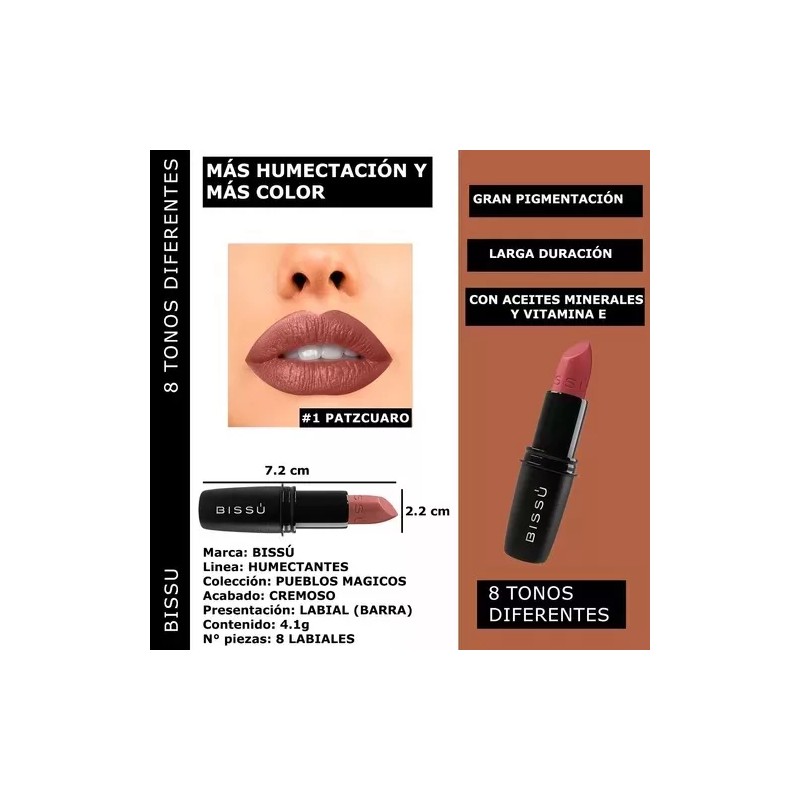 Bissú Labial Bissu Humectantes Tonos Nude Cafe 8 Piezas