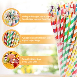 Lychico 300 Pack Paper Straws, Biodegradable Drinking Straws Assorted Colours, Eco-Friendly Party Straws for Birthday Wedding Christmas, 19.6cm Rainbow Mix Colourful Straws