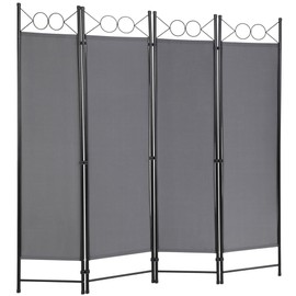 4 Panel Room Divider 6FT Steel Frame Screen Folding Privacy Divider Freestanding Partition for Home Office Bedroom,Light Grey