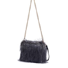 ZOSCGJMY Evening Faux Fur Handbags for Women Furry Fluffy Fuzzy Bags Purse Crossbody Shoulder Strap (Dark Grey)
