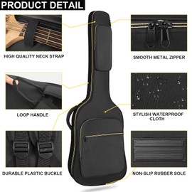 LETSROCK Bass Guitar Case, Bass Guitar Gig Bag 0.38 Inch Thick Padding Backpack Soft Electric Bass Guitar Bag Dual Adjustable Shoulder Strap Pocket & Back Hanger Loop Black