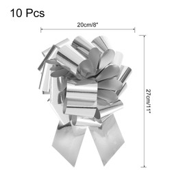 MECCANIXITY 10pcs 8 Inch Metallic Large Big Pull Bow Gift Wrapping Bows Ribbon for Wedding Car Baskets Presents Christmas Bow, Silver