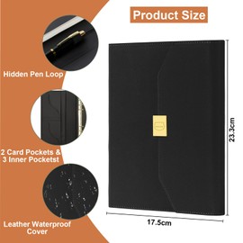 MIAOKE Work Notebook, Hardcover Leather Journal for Men and Women, Refillable 6-Ring Loose Leaf Folio Notebook, Pocket and Magnetic Closure, Suitable for Daily Writing, and Work