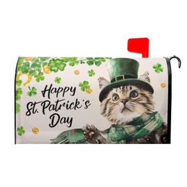 Evlaschin Patrick Cat Magnetic Mailbox Cover 21x18 Inch Happy St. Patrick's Day Clover Shamrocks Kitten Mailbox Wrap Post Cover Standard Size for Garden Yard Outdoor Outside Patio Holiday Decor
