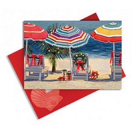 16 Embellished Christmas Cards and Envelopes, Christmas Beach