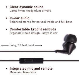 Panasonic ErgoFit Wired Earbuds, In-Ear Headphones with Microphone and Call Controller, Ergonomic Custom-Fit Earpieces (S/M/L), 3.5mm Jack for Phones and Laptops - RP-TCM125-KA (Matte Black)