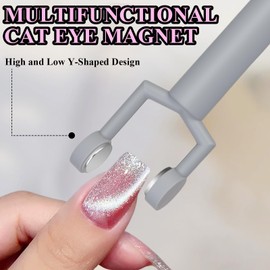 Plman 3 in 1 Y-Shaped Cat Eye Nail Magnet, Double Head Cat Eye Gel Nail Polish Magnet, Detachable Nail Magnet Tool with Nail Magnet Guides, Flower Design Nail Magnetic Pen for Nail DIY at Home