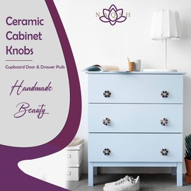 NAQSH Ceramic Cabinet Knobs Handmade Round Kitchen Cabinets Drawers Knob Cupboard Door & Drawer Pulls (White Beige) (Pack of 12)