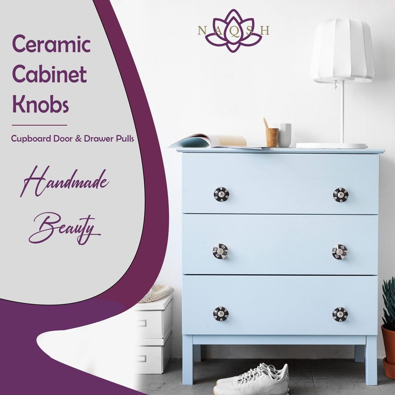 NAQSH Ceramic Cabinet Knobs Handmade Round Kitchen Cabinets Drawers Knob
