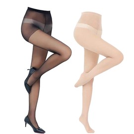 Dress Cici Panty Hose Sheer Tights, Translucent Pantyhose, High Waisted Full Foot Hosiery Stocking for Women (2 Set: Apricot+Black), One Size