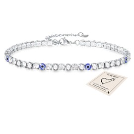 Sfoni Ankle Bracelet for Women, Adjustable Slider Bracelet Anklet with Evil Eye Beads Summer Ankle Chain Anniversary Birthday Graduation Jewellery Gifts for Teen Girls, Purple Blue Evil Eye