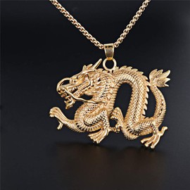 UMtrade Hip Hop Jewelry Huge Male Men Stainless Steel Dragon Necklace Chinese Zodiac Animal Pendant