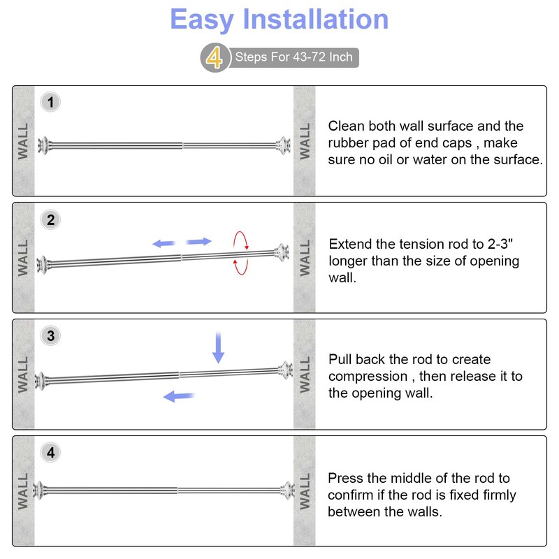 Shower Rod-EUPLAR Shower Curtain Rod, 43-72 Inches Adjustable Spring Tension