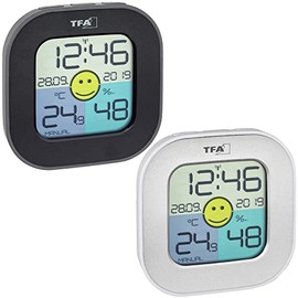 FUN TFA 30.5050 Digital Thermometer Hygrometer with Coloured Display Set of 2 Black and Silver