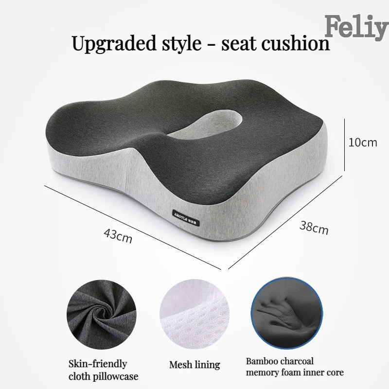 Memory Foam Seat Cushion and Lumbar Support Pillow for Office