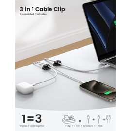 Lamicall 3 en 1 Organizador de Cables- [3 Pack] [Sujeta 9 Cables] Cable Management, Clips para Cables, Ordenador de Cables, para Cable de Cargador, Pared, Escritorio, Automóvil, Oficina
