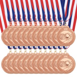 MECCANIXITY Basketball Medals 2 Inch, Bronze Award Medals with Neck Ribbon for Team Sports Games Competitions Party Favors 24 Pieces