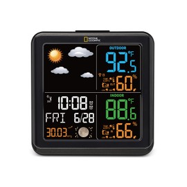 National Geographic Wide-View Color Display Indoor Outdoor Weather Station with Forecast Temperature Humidity Dual Alarms and Atomic Time Clock