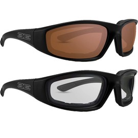 Epoch Eyewear Foam Padded Motorcycle Sunglasses 2 Pair Black Frames w/Amber & Clear Lens