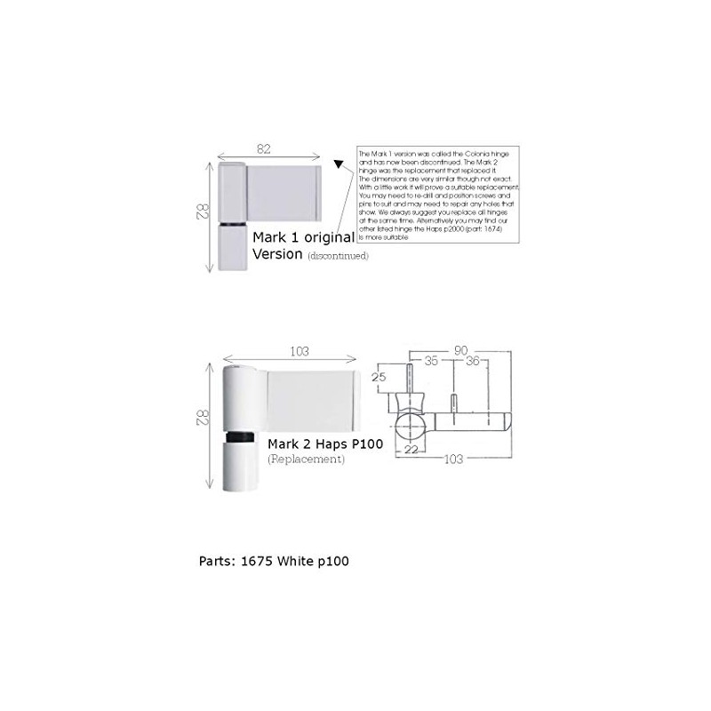 Haps Colonia P100 Flag Door Hinge White