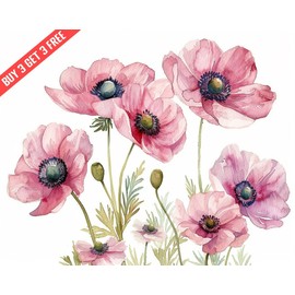 Anemone Windflower with delicate blooms Watercolor 8x10 Print