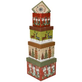 Rectangle Gift Boxes with Lids 4PCS Christmas Gift Box for Presents Nesting Assorted Sizes Present Boxes for Christmas Birthday Valentines Party Gift Wrap