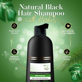 BIOGREEN ROOTS Ammonia-Free & Paraben Free Herbal Hair Shampoo - Hair Dye Shampoo for Women & Men - Natural Color & Herbal Nourishment - No Stain on Skin - Natural Black (200 ml)
