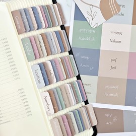ZIEYOMI- Bible Tabs, Bible Study Journaling Supplies, Large Print Bible Tabs for Women and Men, 66 Bible Index Tabs Old and New Testament, Bible Accessories, Include 14 Blank Bible BookTabs - Morandi