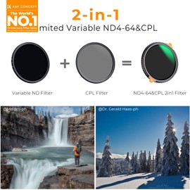 K&F Concept 49mm ND4-64 (2-6 Stops) ND Lens Filter Variable & CPL Polarizers Filter 2-in-1, 28 Multi-Coated Polarizing and Neutral Density for Camera Lens (Nano-X Series)
