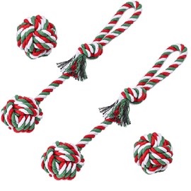 Nlmskzzy Chew Toys for Small and Medium Dogs - Teeth Cleaning, Gum Massage, Boredom Relief - Christmas Ball Rope Toy Set of 4