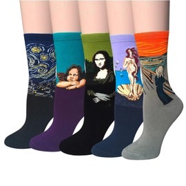 XTQINJIN Womens Fun Socks Painting Patterned Famous Art Socks Novelty Printed Casual Crew Socks 5 Pairs