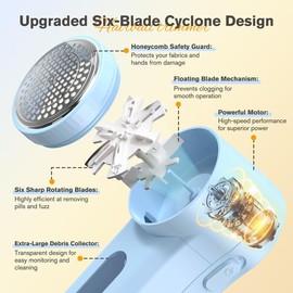 Fabric Shaver Lint Shaver, Electric Lint Remover with 6-Blades, Sweater Shaver USB Rechargeable Fabric Pilling Remover for Clothes, Couch, Beddings