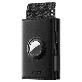 VULKIT Cartera desplegable para hombre Air Tag con bloqueo RFID, cartera de cuero para dinero en efectivo y tarjetas de crédito, regalo minimalista para hombre (Air Tag no incluido)