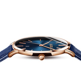 OLEVS Women Watches Ultra Thin 6.5mm Minimalist Dress Fashion Leather Strap Quartz Waterproof Casual Women Wrist Watch Blue