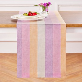 Solino Home Table Runner 48 Inches - 100% Pure Linen Multicolor Gelato Stripe Farmhouse Table Runner 14 x 48 Inch Ideal for Dresser and Coffee Tables - Mothers Day, Summer