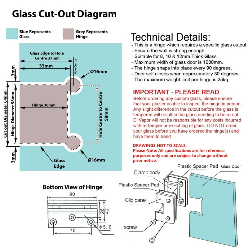 Di Vapor (R) 90 Degree Wall Mounted Shower Door Glass