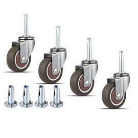 NERILEE Rubber Caster Wheel 1.5 Inch Set of 4 Stem Casters 5/16" x 1-1/2" (8 x 38mm) Stem and 20mm Dia Sockets, for Furniture Crib Trolley Dining Car Casters