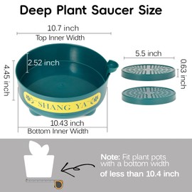 Deep Plant Saucer, Plastic Bottom Watering Tray with Height-adjustable Planter Risers for Indoor Outdoor Plants, 360° Rotating Plant Water Catcher Tray, 10 Inch Deep Plant Saucer Drip Tray for Pots