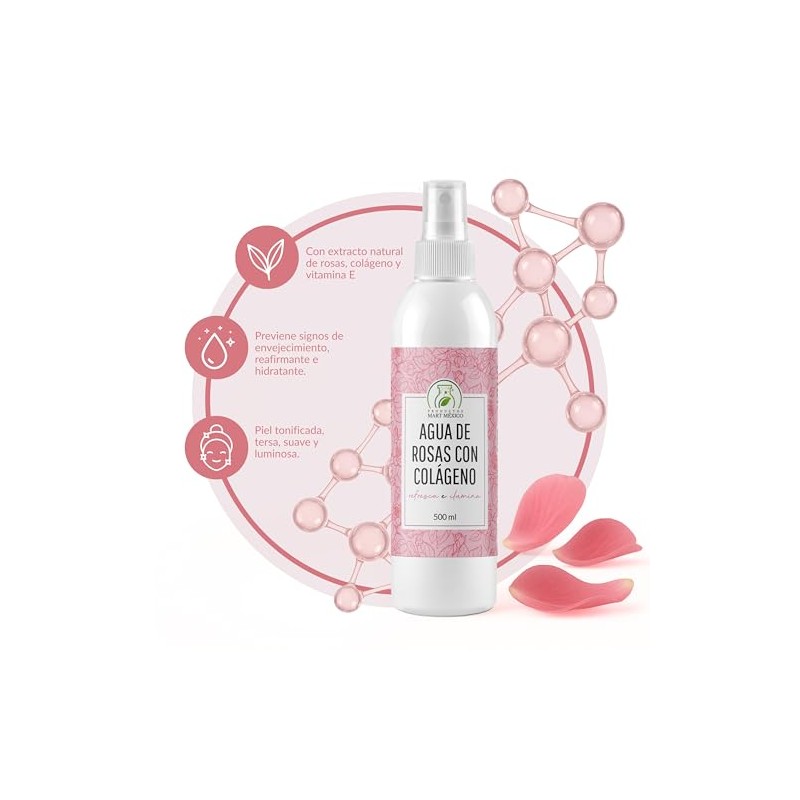 Agua De Rosas Con Colágeno Hidratante Facial Productos Mart Mexico